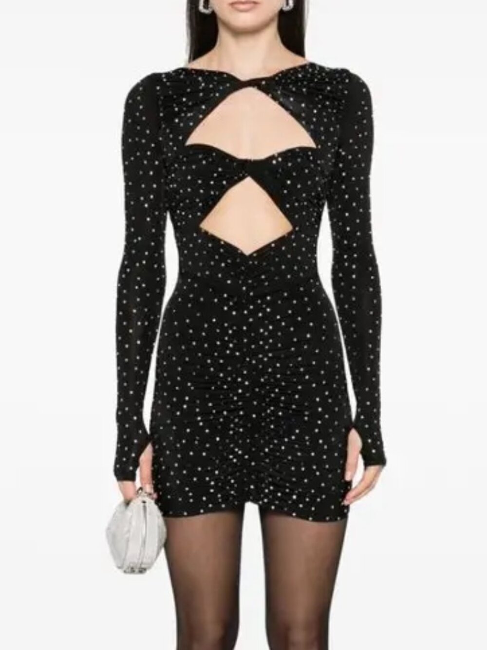 Alex Perry Crystal-Embellished Cutout Stretch-Jersey Mini Dress (UK 8)